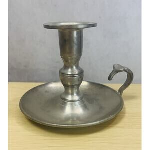 Vintage Early American Pewter by Web Candlestick Candle Holder w/ Finger Loop